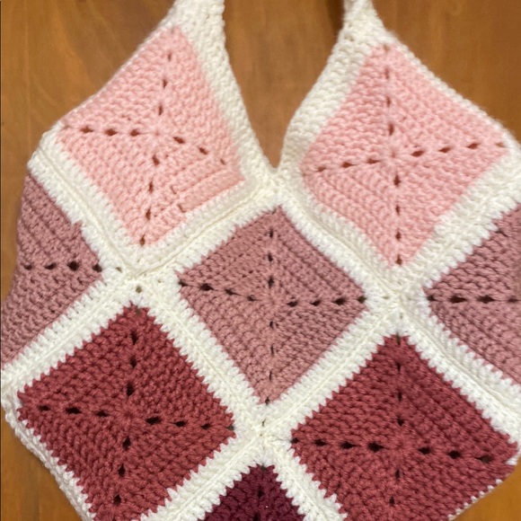 NWOT Handmade Pink Crochet Granny Square Tote Bag - Picture 7 of 11
